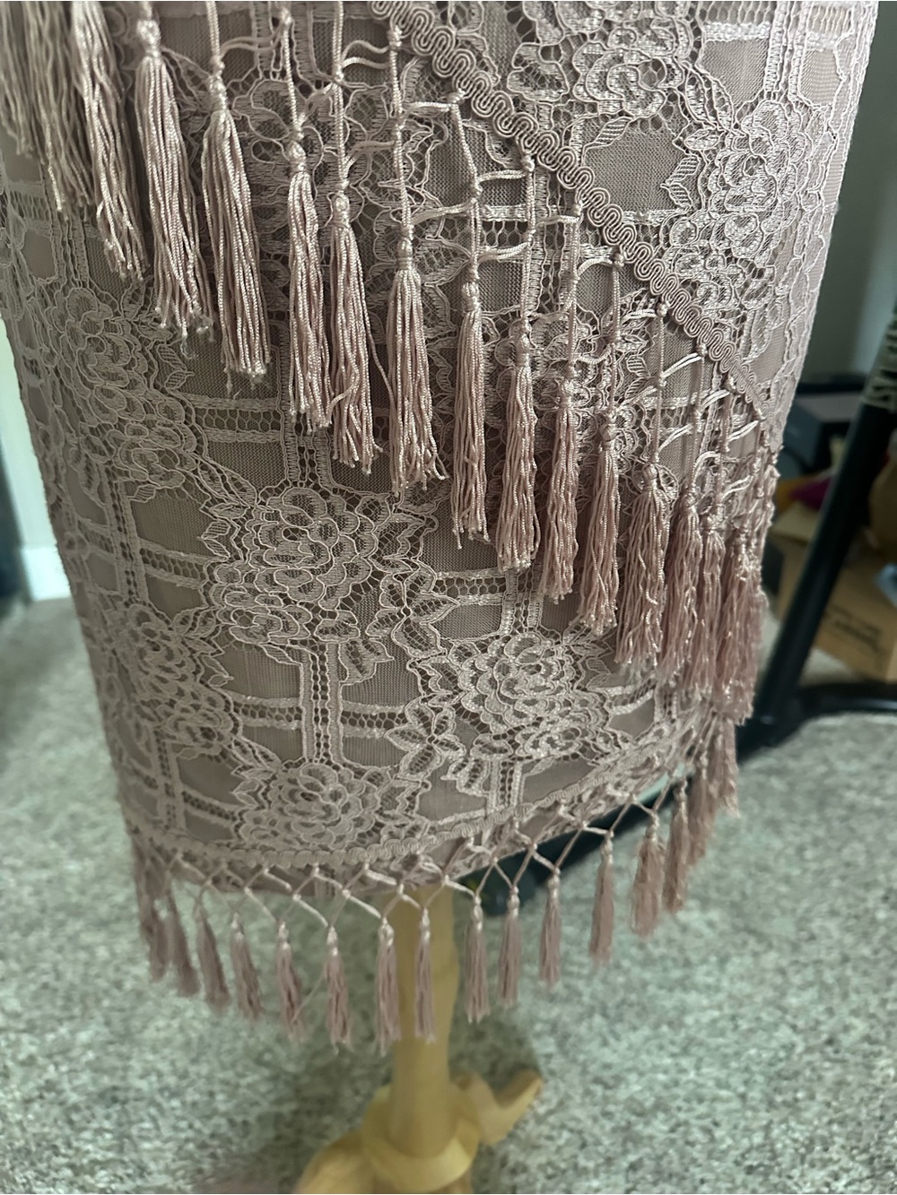 Bronx & Banco Lace Tassel Fringe Halter Bodycon Dress - Dusty Mauve US size 8 - Picture 6 of 16